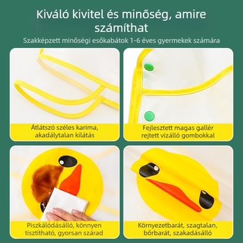 Gyermek esőkabát, fiú, átlátszó karimájú, sárga kacsamintás, teljes testet átfedő, hosszított, lányos, vízálló dinoszaurusz mintás esőkabát szett