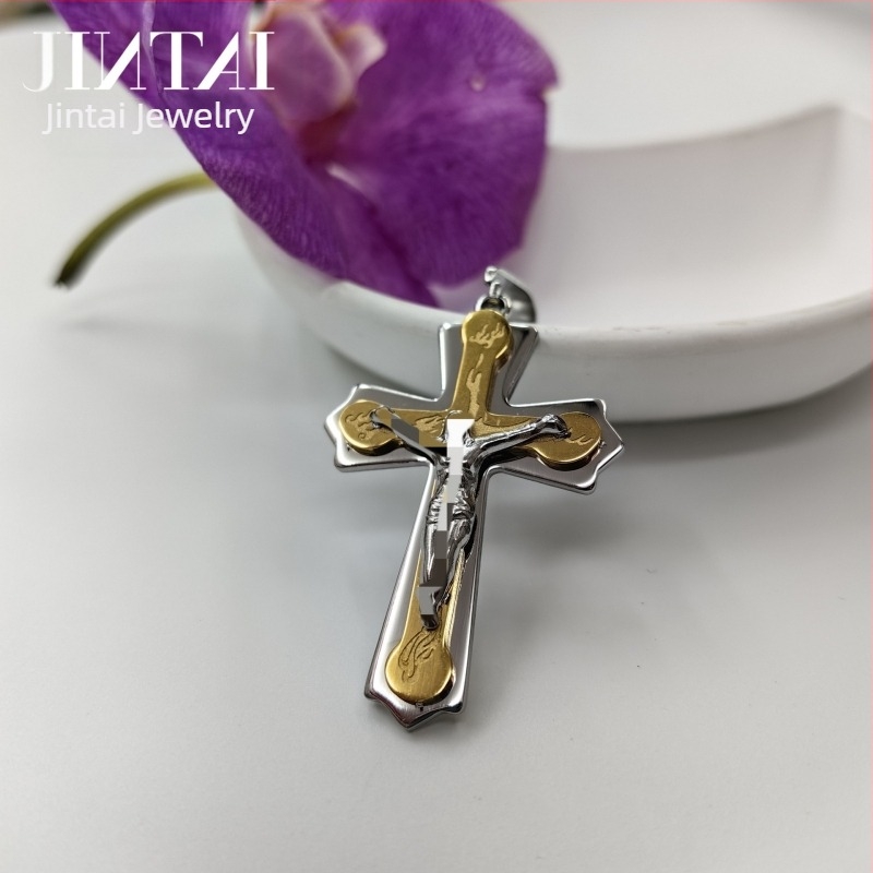 Gyári közvetlen értékesítés Amazon Aliexpress európai és amerikai új divatos férfi titán acél nyaklánc rozsdamentes acél kereszt medál