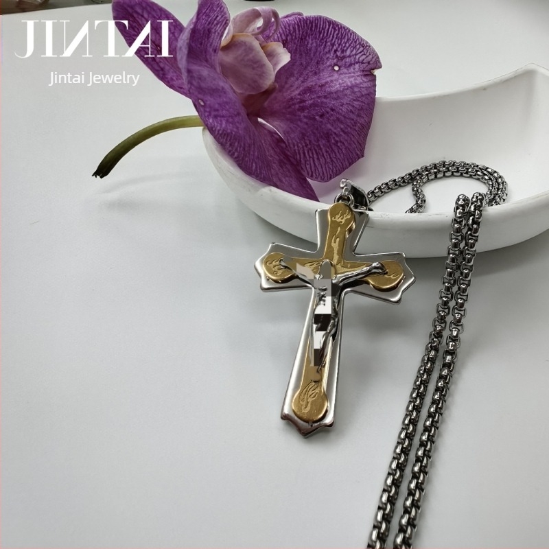 Gyári közvetlen értékesítés Amazon Aliexpress európai és amerikai új divatos férfi titán acél nyaklánc rozsdamentes acél kereszt medál