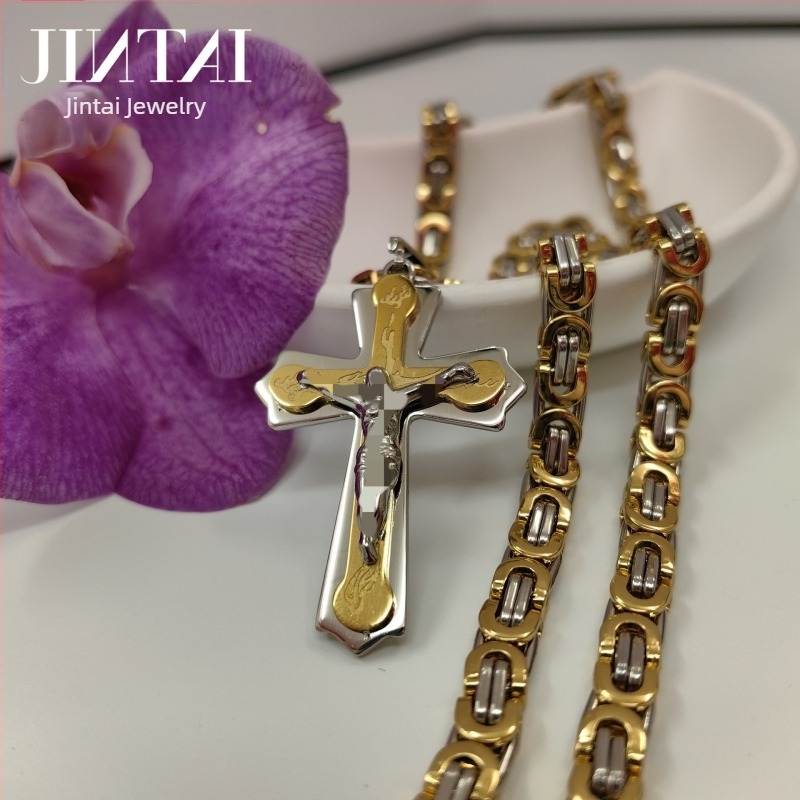 Gyári közvetlen értékesítés Amazon Aliexpress európai és amerikai új divatos férfi titán acél nyaklánc rozsdamentes acél kereszt medál