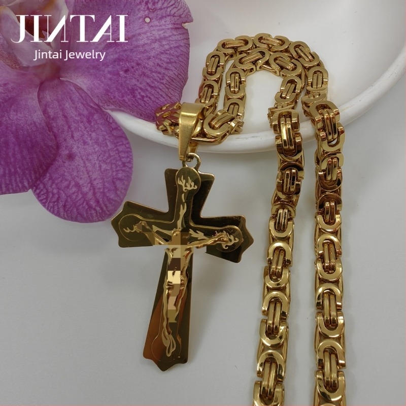 Gyári közvetlen értékesítés Amazon Aliexpress európai és amerikai új divatos férfi titán acél nyaklánc rozsdamentes acél kereszt medál