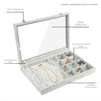 Bársony nagy kapacitású gyűrű ékszer tároló doboz átlátszó tálca ékszer nyaklánc ékszer ékszerdoboz tároló doboz