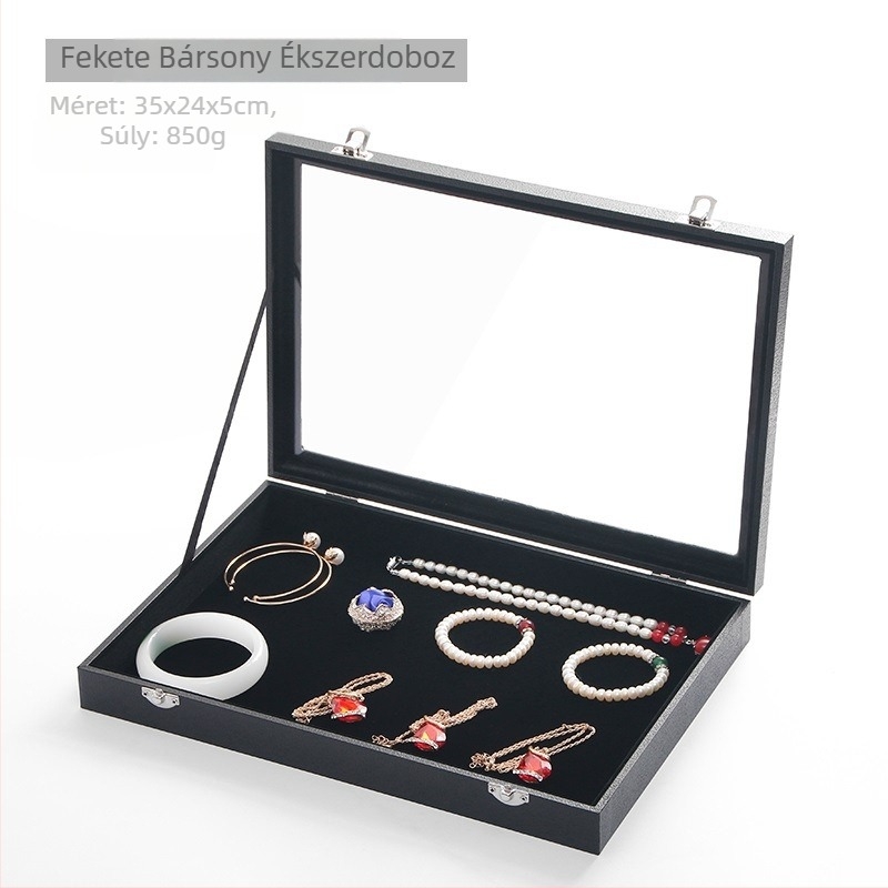 Bársony nagy kapacitású gyűrű ékszer tároló doboz átlátszó tálca ékszer nyaklánc ékszer ékszerdoboz tároló doboz