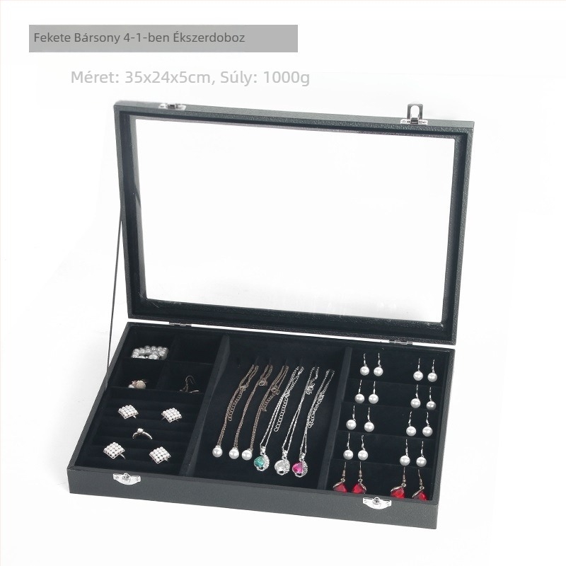 Bársony nagy kapacitású gyűrű ékszer tároló doboz átlátszó tálca ékszer nyaklánc ékszer ékszerdoboz tároló doboz