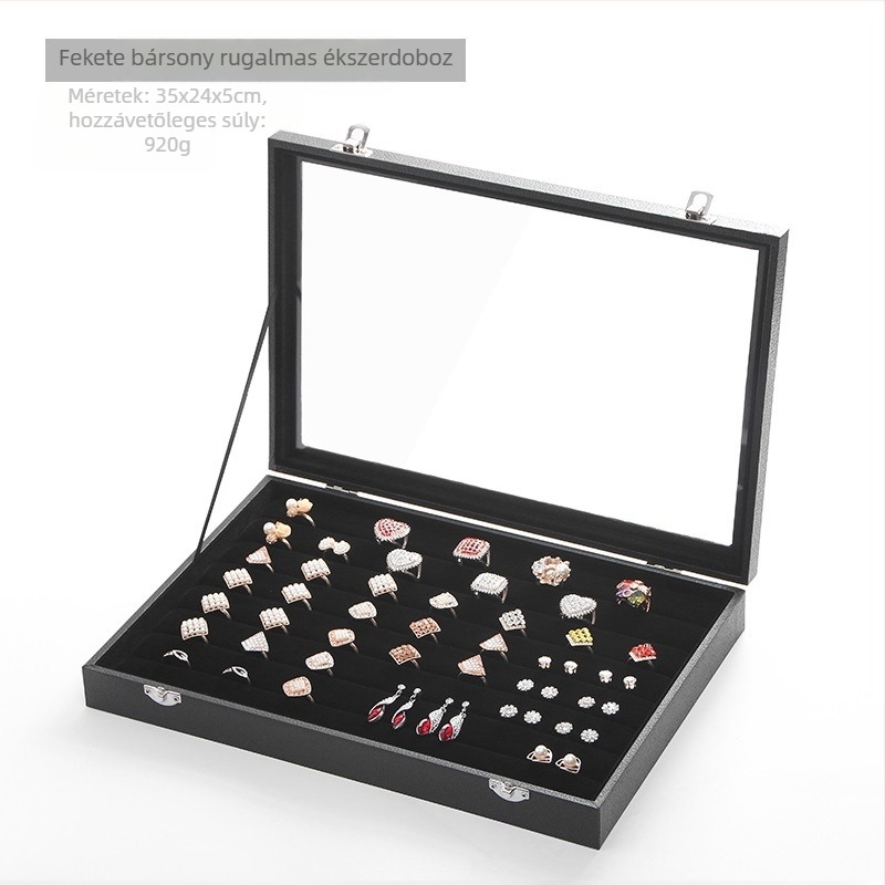 Bársony nagy kapacitású gyűrű ékszer tároló doboz átlátszó tálca ékszer nyaklánc ékszer ékszerdoboz tároló doboz
