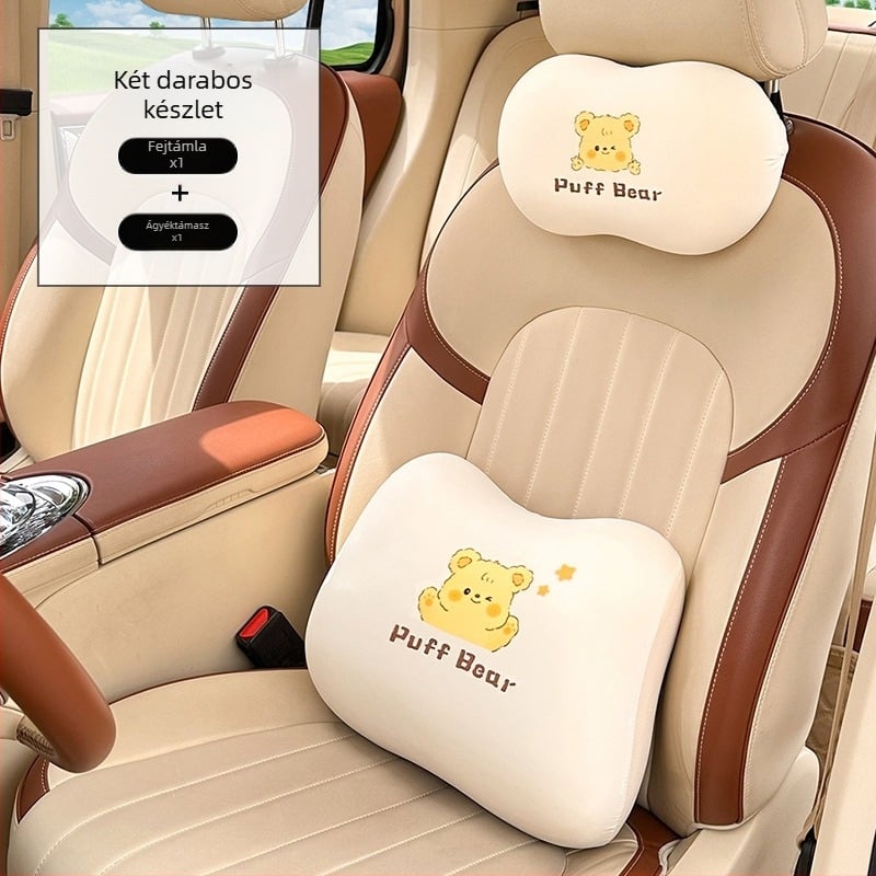 Sárga autóbelső kellékek aranyos rajzfilmfigurával, univerzális tejsárga autós kellékek nőknek minden évszakra