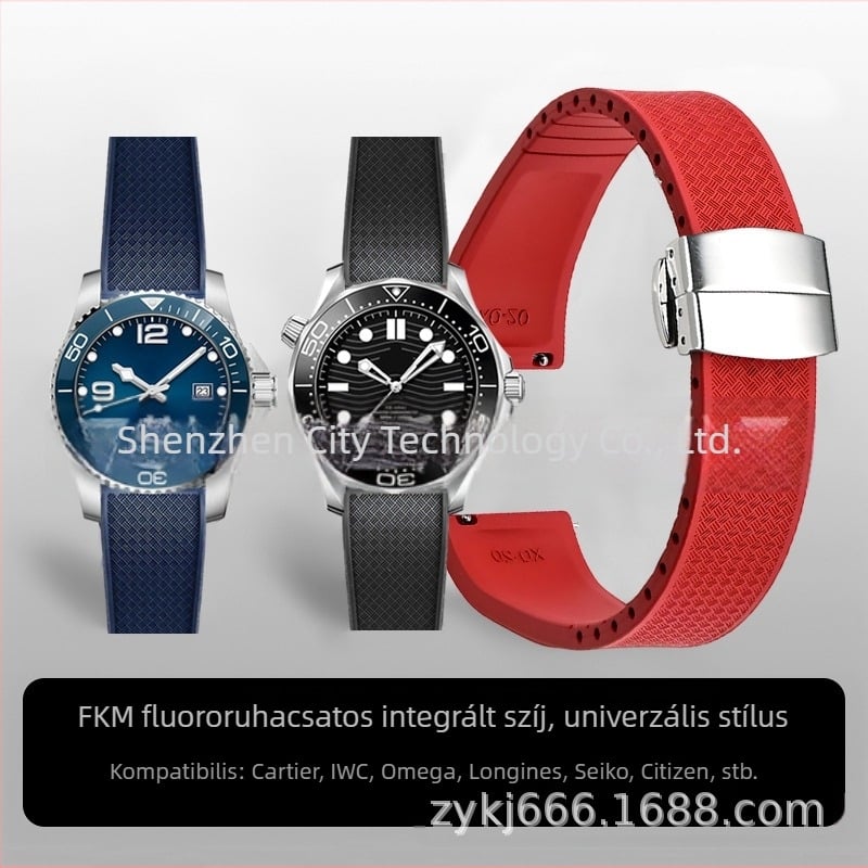 Fluor-gumiból készült óraszíj gyorskioldó csattal, kompatibilis Omega, Seiko és Xitiecheng modellekkel, 20/22 mm szélesség