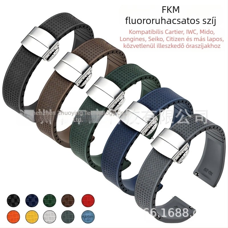 Fluor-gumiból készült óraszíj gyorskioldó csattal, kompatibilis Omega, Seiko és Xitiecheng modellekkel, 20/22 mm szélesség
