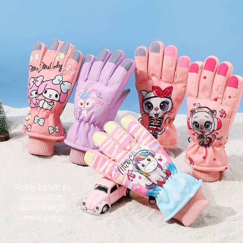 Gyermek síkesztyűk Gyermek meleg hóban játszó vízálló téli baba fiúknak és lányoknak bársony vastagított diák kerékpáros kesztyűk