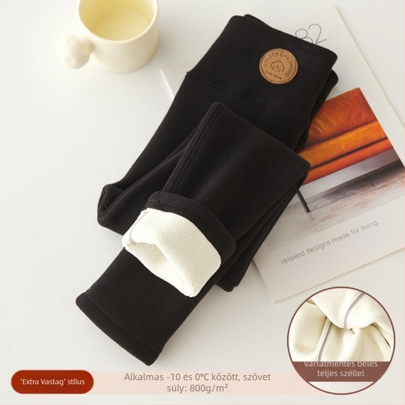 Lányka leggings polár béléssel vastagított őszi-téli fehér külső viselet egyrészes bársony meleg téli fekete gyermek meleg nadrág