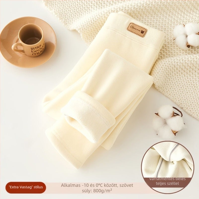 Lányka leggings polár béléssel vastagított őszi-téli fehér külső viselet egyrészes bársony meleg téli fekete gyermek meleg nadrág