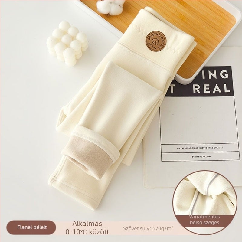 Lányka leggings polár béléssel vastagított őszi-téli fehér külső viselet egyrészes bársony meleg téli fekete gyermek meleg nadrág