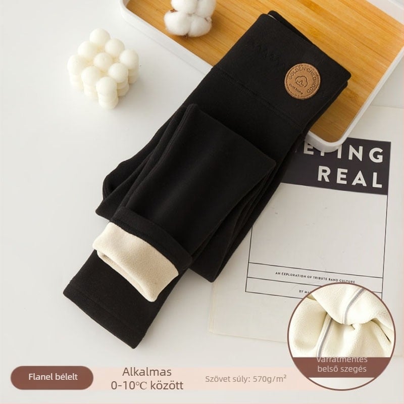 Lányka leggings polár béléssel vastagított őszi-téli fehér külső viselet egyrészes bársony meleg téli fekete gyermek meleg nadrág