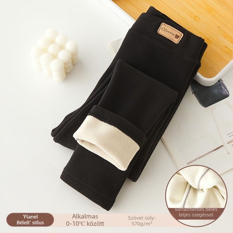 Lányka leggings polár béléssel vastagított őszi-téli fehér külső viselet egyrészes bársony meleg téli fekete gyermek meleg nadrág