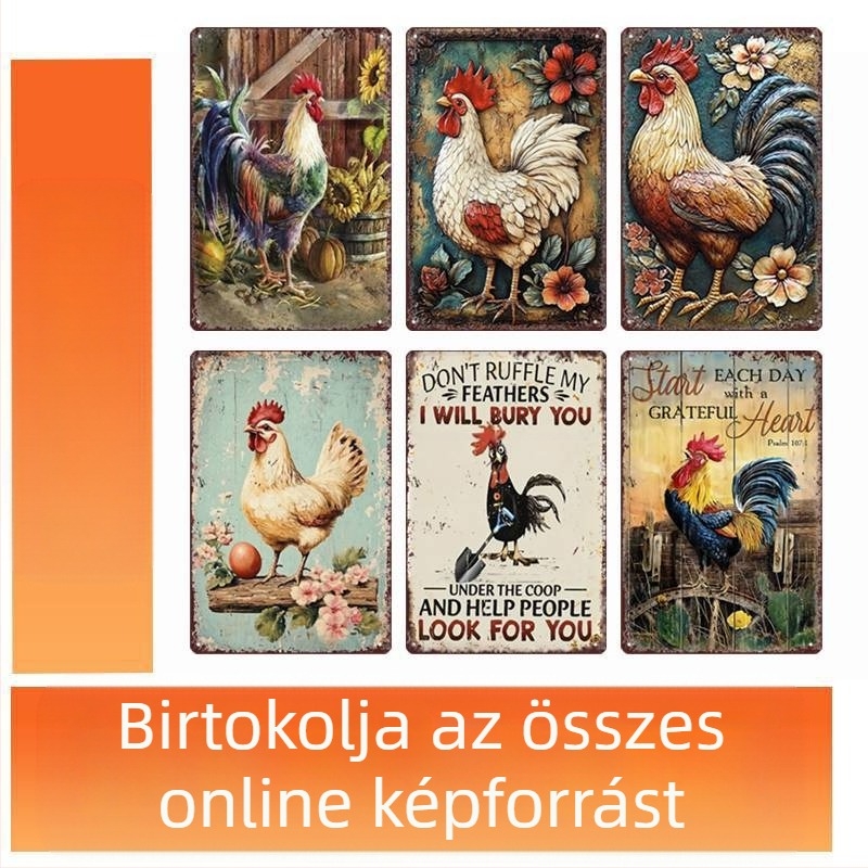 Határokon átnyúló, népszerű, érdekes kakastábla, retro parasztház kakas, amerikai vasfestő, otthoni plakát, étterem dekorációs festmény