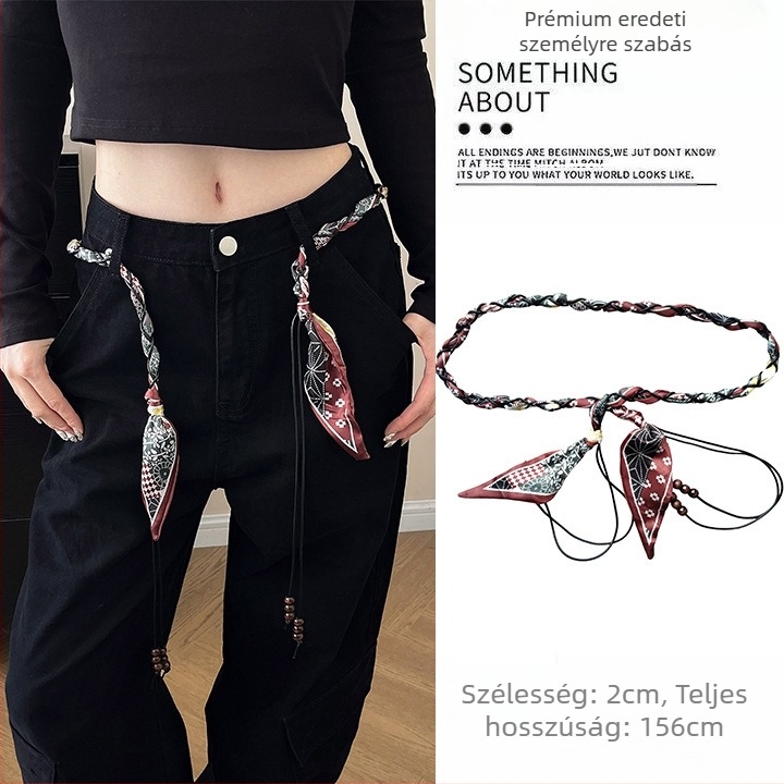 Bohém középkori etnikai stílusú barna öv női szoknya fonott deréklánc Y2K fém derékkiegészítők