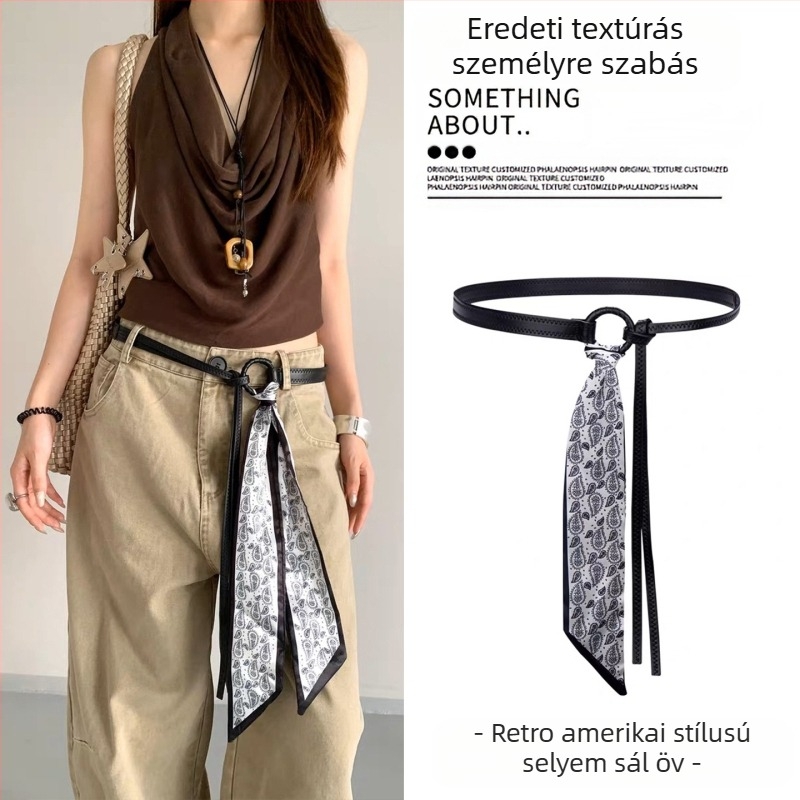 Bohém középkori etnikai stílusú barna öv női szoknya fonott deréklánc Y2K fém derékkiegészítők