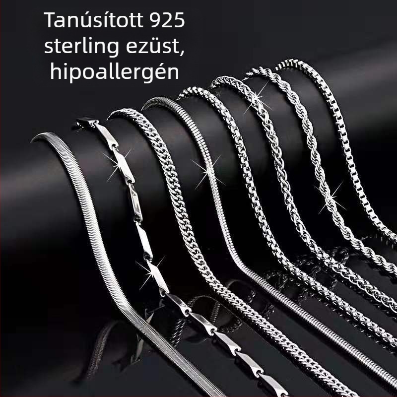 S925 sterling ezüst dobozlánc, csavart mintázat, DIY, medál nélkül