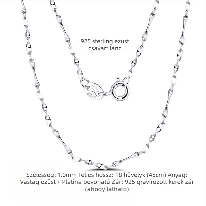 S925 sterling ezüst dobozlánc, csavart mintázat, DIY, medál nélkül