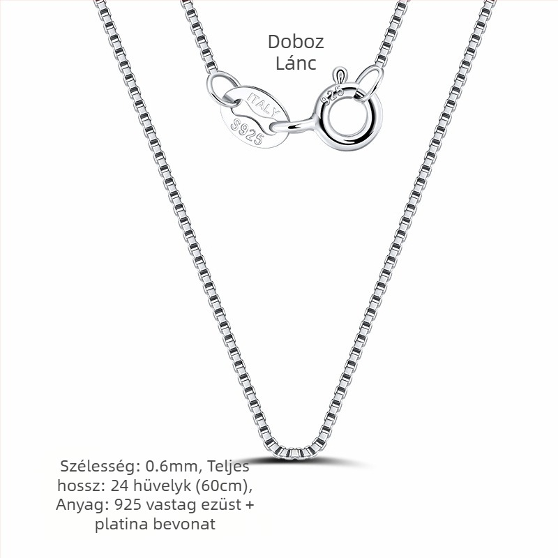 S925 sterling ezüst dobozlánc, csavart mintázat, DIY, medál nélkül