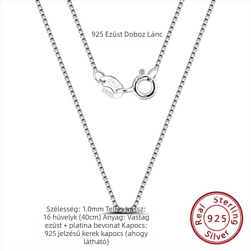 S925 sterling ezüst dobozlánc, csavart mintázat, DIY, medál nélkül