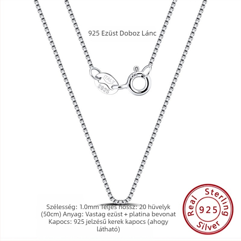 S925 sterling ezüst dobozlánc, csavart mintázat, DIY, medál nélkül