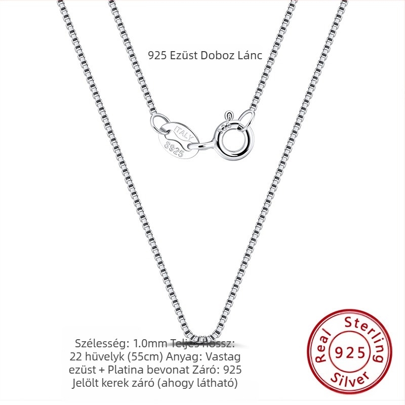 S925 sterling ezüst dobozlánc, csavart mintázat, DIY, medál nélkül