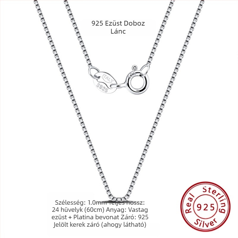 S925 sterling ezüst dobozlánc, csavart mintázat, DIY, medál nélkül