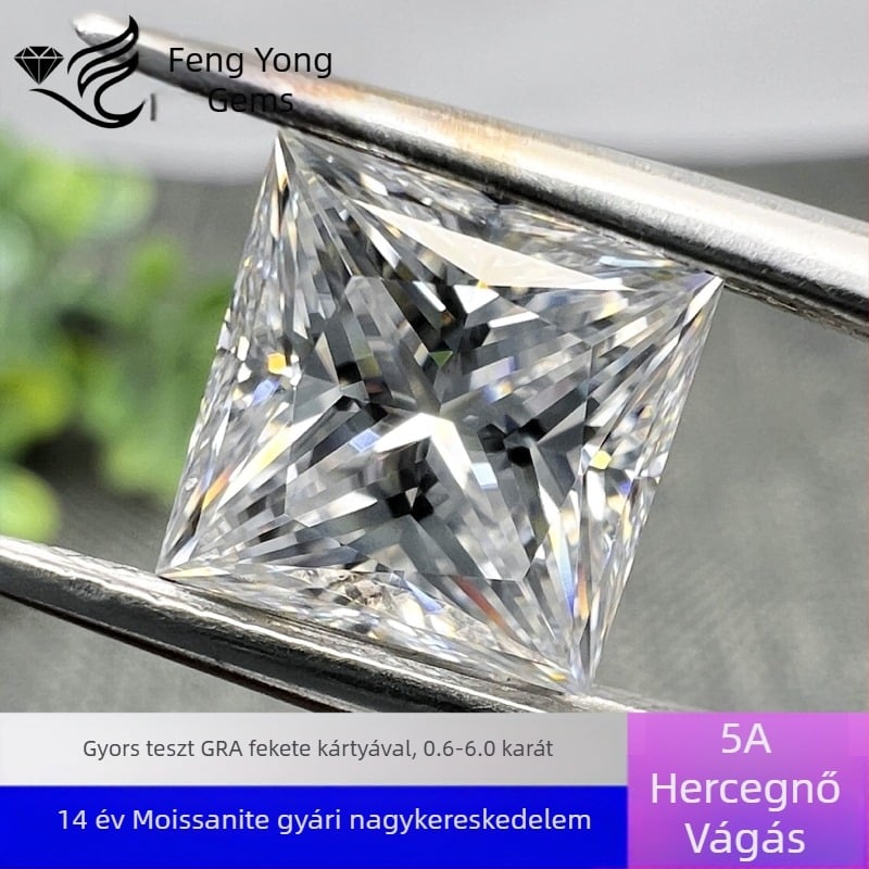 Nagyméretű, különleges formájú, princess square [5A] 0,6-10 karátos moissanit, Wuzhou gyárilag, GRA derékkóddal