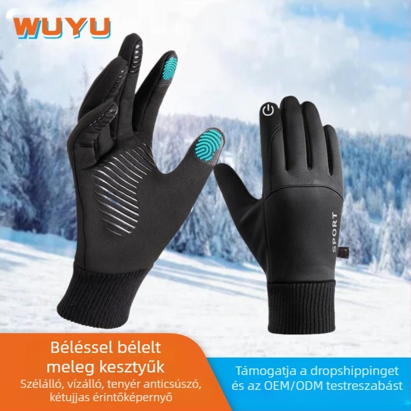 Őszi és téli meleg kesztyűk, lovaglókesztyűk, férfi és női kültéri érintőképernyős, vízálló, szélálló, meleg, polár bélésű síkesztyűk