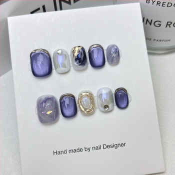 [Álomkék] Kézzel hordott, kész körömdarabok, nagykereskedelem, rövid köröm, fehér, kivehető műkörömpaszta