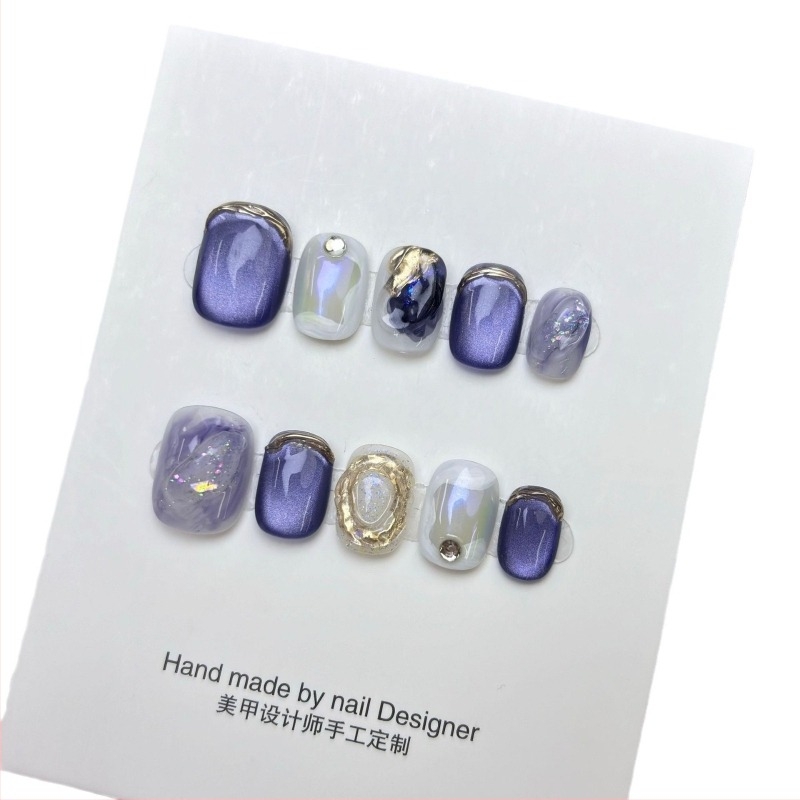 [Álomkék] Kézzel hordott, kész körömdarabok, nagykereskedelem, rövid köröm, fehér, kivehető műkörömpaszta