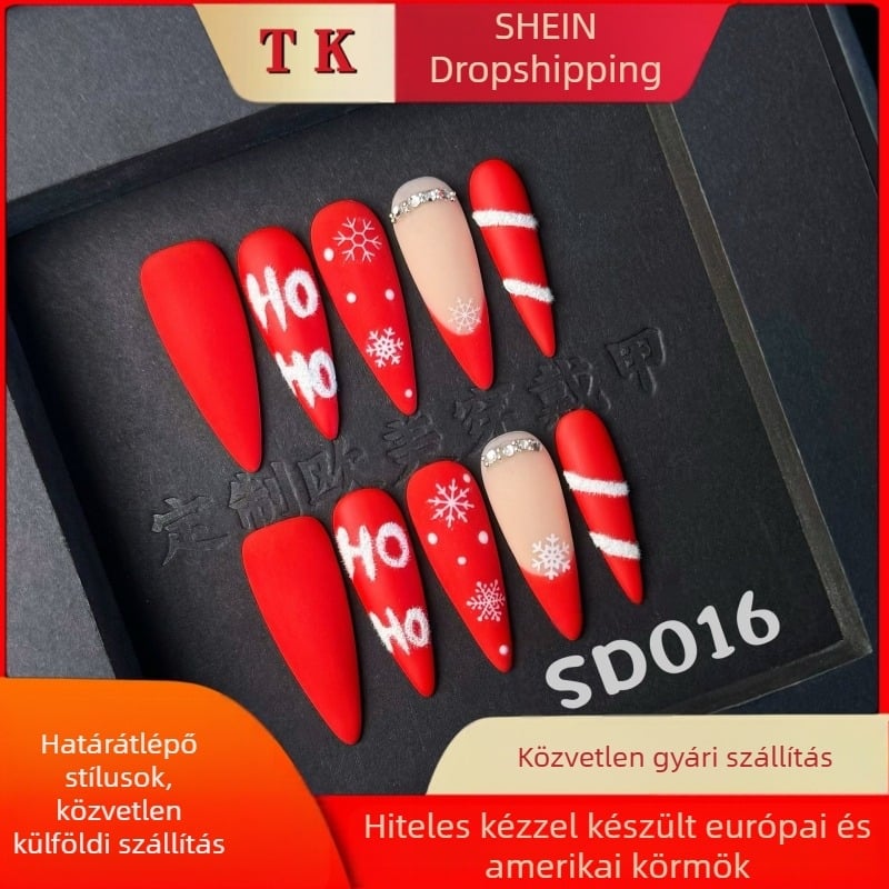 Temperamentumos fehér karácsonyi minimalista európai és amerikai határokon átnyúló viseletű körömdarabok fejlett érzékű nyári tiszta kézzel készített körömművészeti folt