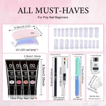 Határokon átnyúló, nagy eladású Duoling Dai 4 színű kristály hosszabbító ragasztó szerszámkészlet körömragasztó körömszalon különleges gyártó nagykereskedelem