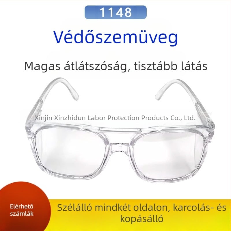 Védőszemüveg 1148 ütésálló, fröccsenésgátló védőszemüveg, szélálló, homok átlátszó szemvédő szemüveg, porálló munkavédelmi szemüveg