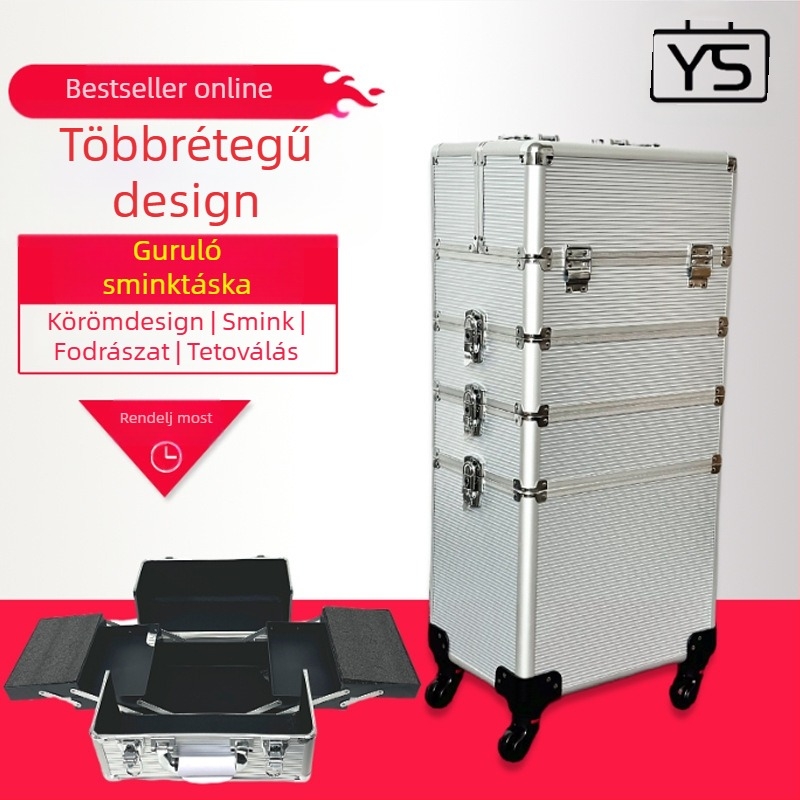 Nagy kapacitású köröm tetoválás hímző kocsi kozmetikai tok smink speciális poggyásztároló doboz szerszámosláda hordozható kocsi tok