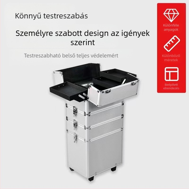 Nagy kapacitású köröm tetoválás hímző kocsi kozmetikai tok smink speciális poggyásztároló doboz szerszámosláda hordozható kocsi tok