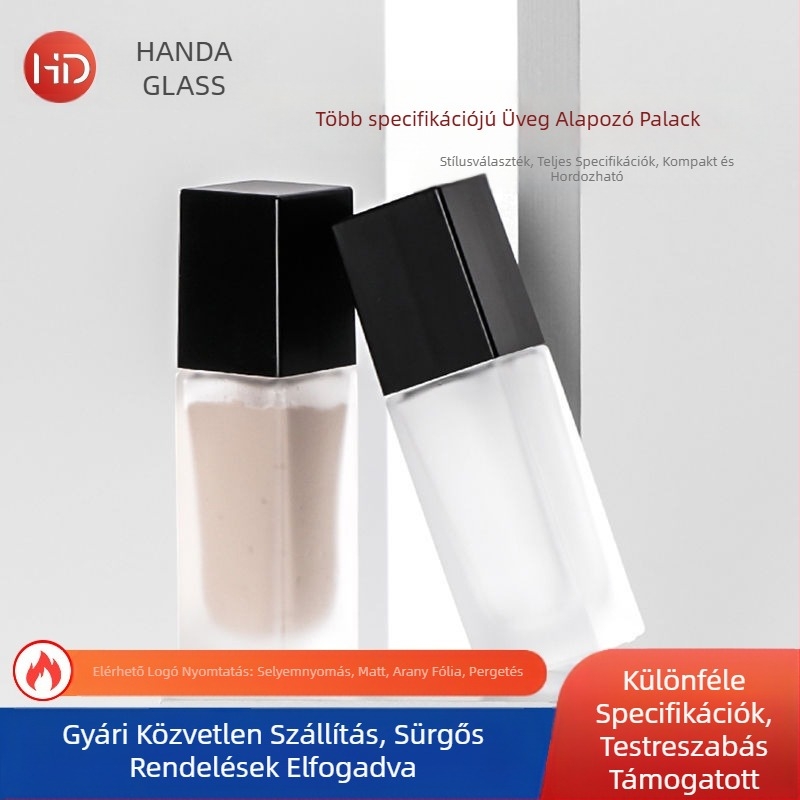 Négyzet alakú üveg folyékony alapozó palack matt átlátszó adagoló palack BB izolációs krém négyzet alakú prés spray palack üveg