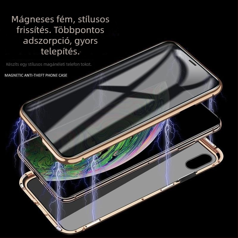 Kétoldalas, kandikálásgátló mobiltelefontok iPhone 16 Promax üvegmágneses fémkerettel, Apple 15-höz