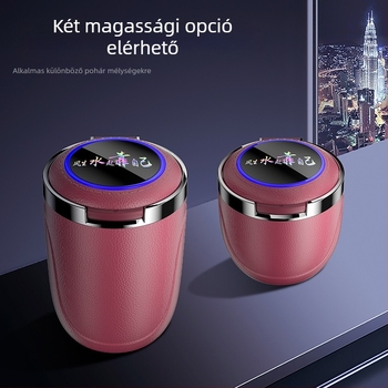 Autós hamutartó színes LED lámpával, arany belső tartály, egy gombbal nyitható fedél, nagy kapacitású hamutartó