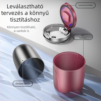 Autós hamutartó színes LED lámpával, arany belső tartály, egy gombbal nyitható fedél, nagy kapacitású hamutartó