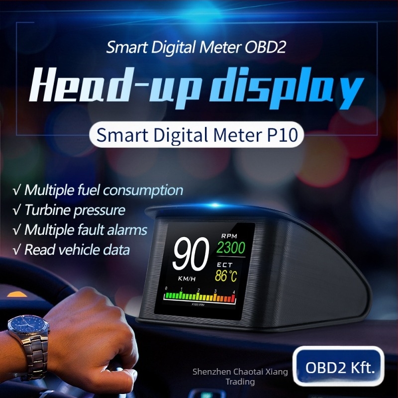 P10 autós intelligens HUD head-up kijelző autó nagyfelbontású OBD hordozható LCD vezetős számítógép kijelző