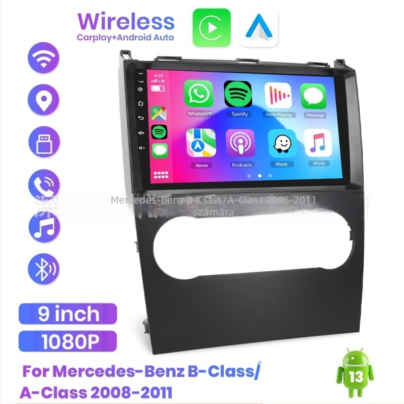 Alkalmas Mercedes-Benz B-osztály/A-osztály 08-11 központi vezérlésű, nagyképernyős, tolatós Carplay autós központi vezérlőegységhez