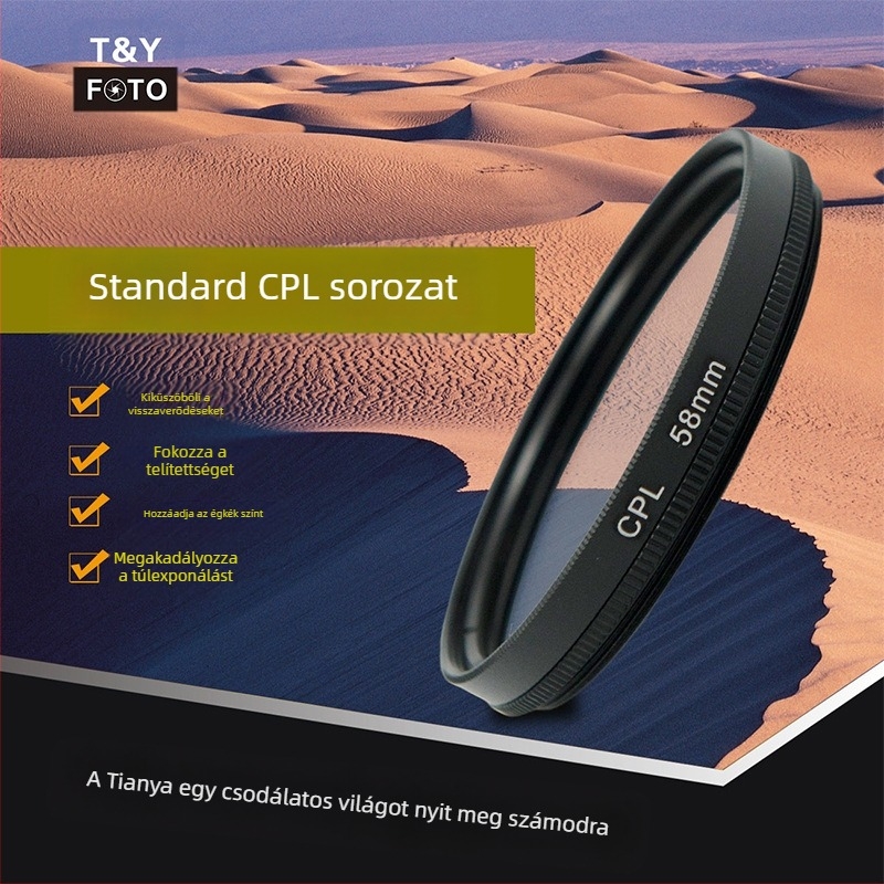 Tianya 30-95 mm-es hagyományos kör alakú CPL polarizációs szűrő polarizációval bevonat nélkül a telítettség kiküszöbölésének fokozása érdekében