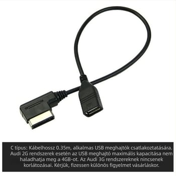 Alkalmazható Audi, Volkswagen, Mercedes-Benz AMI autós USB ADM adatkábel A4L A5 A8 Q5 Music Interface Audio készülékekhez