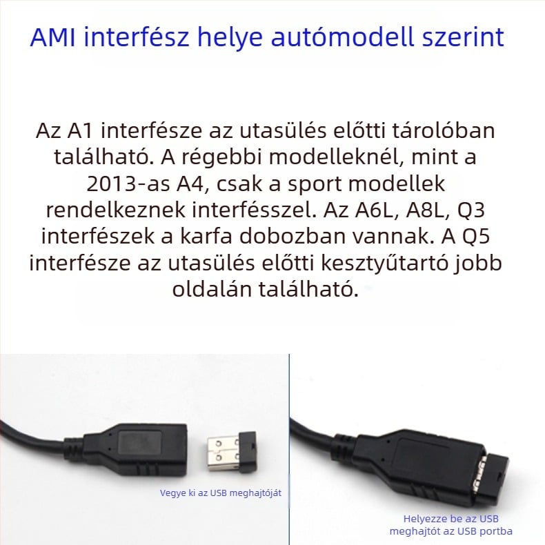 Alkalmazható Audi, Volkswagen, Mercedes-Benz AMI autós USB ADM adatkábel A4L A5 A8 Q5 Music Interface Audio készülékekhez