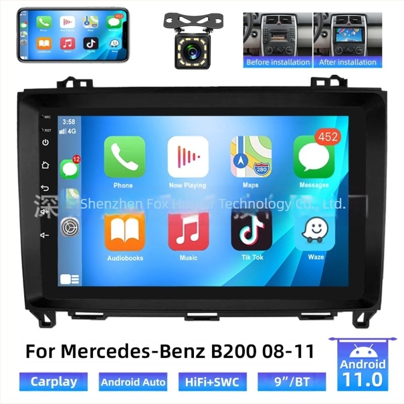 Alkalmas Mercedes-Benz B200 08-11 központi vezérlésű autóhoz, Carplay kijelzővel, tolatókép-kezelővel