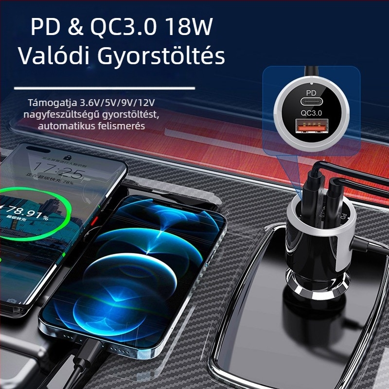 Autós Bluetooth Tf kártya Veszteségmentes hangminőség Színes környezeti fénylejátszó Kétirányú gyors töltés 18 W feszültség Valós idejű érzékelés