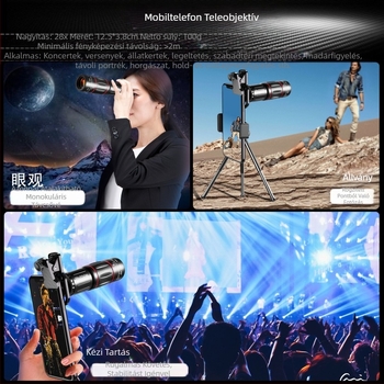 Mobiltelefon-teleszkópfej Nagyfelbontású teleobjektív Élő videó Koncert Horgászat Nagylátószögű makró Nagy teljesítményű objektív