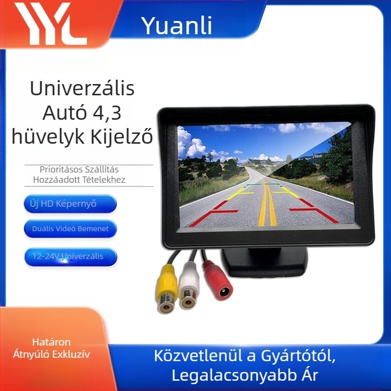 4,3 hüvelykes HD autómonitor kétirányú AV fordított kép asztali kijelző autó univerzális